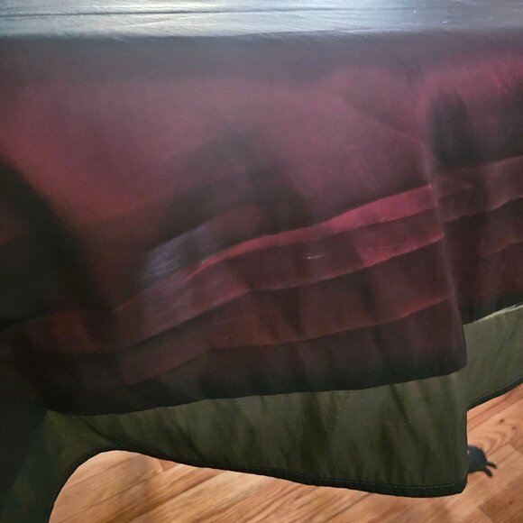 Burgundy Christmas Tablecloth Tree Embroidery Green Trim Nylon Lightweight - Picture 8 of 10